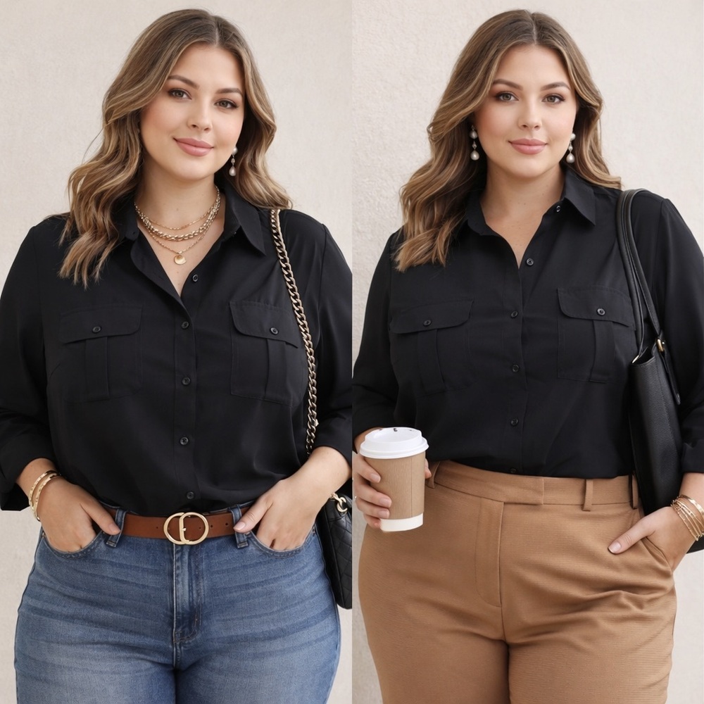 Elementz black pocket button down blouse
